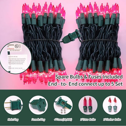 Pink Christmas String Lights, 100 Count 19.6 FT Mini Valentine's Lights, Waterproof Pink Lights for Indoor Valentine's Day Garland Wedding Party Festival Xmas Tree Decoration (Pack of 3)