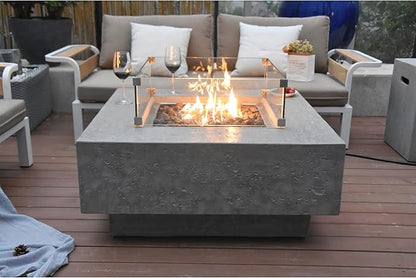 Elementi Manhattan Outdoor Fire Pit Table 36 Inches Square Firepit Concrete Patio Heater Electronic Ignition Backyard Fireplace Cover Lava Rock Included Liquid Propane
