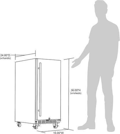 NewAir 15” Outdoor Beverage Fridge | Freestanding or Built-In Under counter Refrigerator for Outside Patio | Weatherproof Outdoor Fridge for 90 Cans with Detachable Castors | Stainless Steel