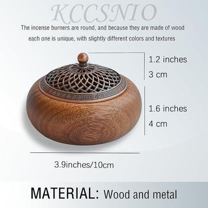 Acacia Wood Incense Burner for Cones & Coils, with Sticks Holder | 3-in-1 Wooden Meditation Accessory, Zen Yoga Home Decor for Living Room, Bedroom and Spa