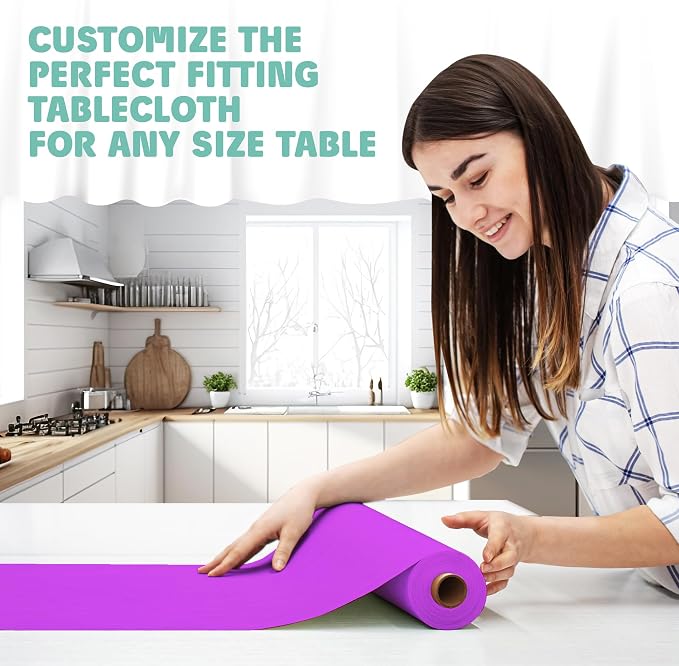 Tablecloth Roll – 54" X 110' Purple Premium Plastic Table Cloths with Cutter Box - Cut to Size - Decorative Rectangle Table Cover Smooth Tablecloth - Disposable Table Cloths for Parties, Weddings.