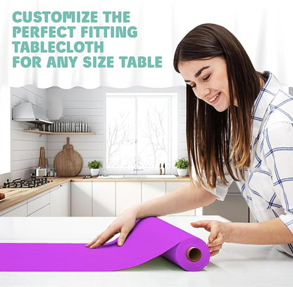 Tablecloth Roll – 54" X 110' Purple Premium Plastic Table Cloths with Cutter Box - Cut to Size - Decorative Rectangle Table Cover Smooth Tablecloth - Disposable Table Cloths for Parties, Weddings.