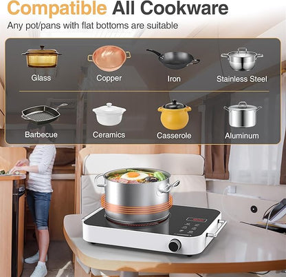 GIHETKUT Single Burner Electric Cooktop,1800W 110V Electric Stove Top with Knob Control, Portable Cooktop with 2 Handle,single burner electric stove with Double Ring Heating, 4 hours Timer