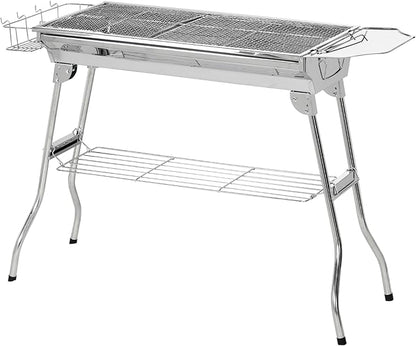 Charcoal Grill, Stainless Steel Portable Folding BBQ, Outdoor Hibachi for Backyard Cooking, Camping, Picnic, Party, Tailgating and Travel with Pan, Grill Rack, Shelves, and Hooks