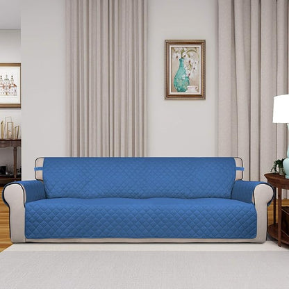 PureFit Reversible Quilted Couch Covers for Dogs Sofa Cover 4 Seater 88" | Blue/Ivory, Water Resistant Couch Protector, Washable Pet Couch Cover with Non Slip and Elastic Straps For Kids