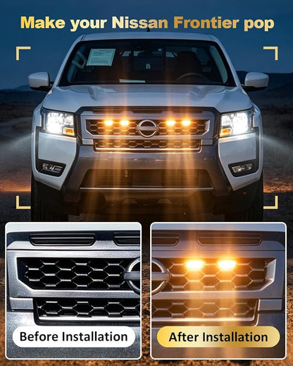 LED Front Grill Lights for Nissan Frontier 2025 2026 S SV SL, Yellow | Frontier Raptor Grille Lights, Frontier LED Lights Upgrade, Snap-in Installation, OEM Style, Off-road Driving