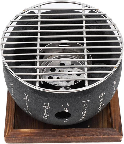 Mini Japanese Style Charcoal Grill Portable Round BBQ Stove for Home and Outdoor Grilling (L)