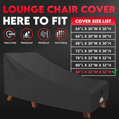 Zettum Outdoor Lounge Chair Cover 2 Pack - Waterproof Patio Chaise Lounge Chair Cover, 600D Fade-Resistant Outdoor Seating Covers For Pool Lounge Chair, Lawn Bench Furniture 84 x 32 x 32 Inch