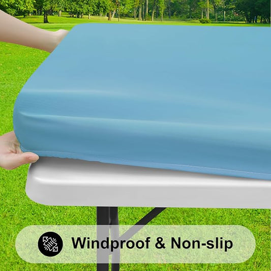 Smiry Rectangle Tablecloth, Elastic Fitted Flannel Backed Vinyl Tablecloths for 6ft Folding Tables, Waterproof Wipeable Table Covers for Indoor, Outdoor, Picnic and Camping (Aqua, 30"x72")