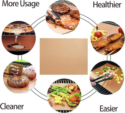 Copper Grill Mats for Gas Grill, Set of 9, 15.75 x 13 Inch | Non-Stick Copper Sheets for Outdoor Grill Cooking and Grilling