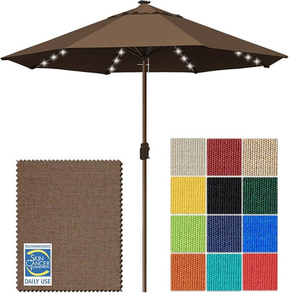 EliteShade USA 10-Year-Non-Fading 10ft Market Patio Umbrella, Commercial Grade Table Sun Umbrella with 80 Solar LED Lights, Crank Open, Windproof & UPF 50+ UV Protection for Garden, Deck, Pool, Backyard, No Tilt, Chestnut