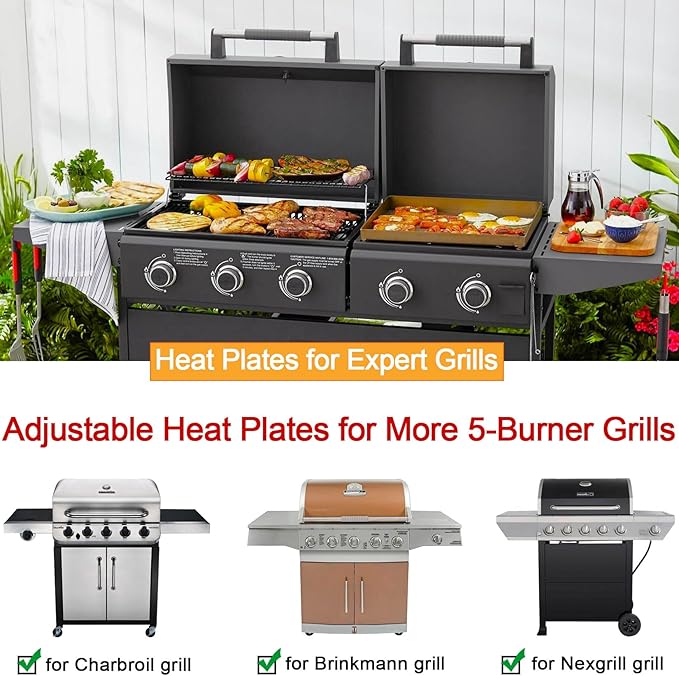 GasSaf Adjustable Heat Plates Extend from 13.5" to 25" for Expert Grill Parts Burner Covers, Universal Heat Shield Flame Guards Replacement for Charbroil Brinkmann Royal Gourmet Nexgrill More Grills