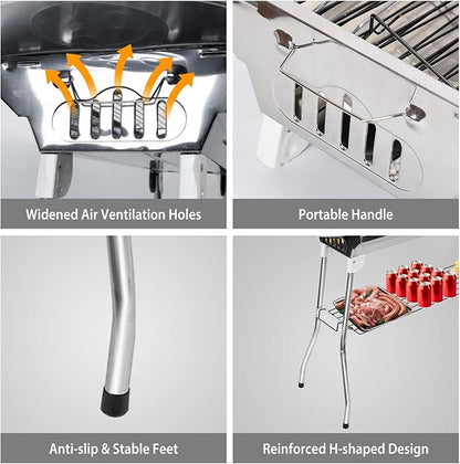 Portable Charcoal Grills,Outdoor Folding Barbecue Grill, Stainless Steel Foldable BBQ Grill Set w/Spice Plate&Storage&Holder,Large Kabob Smoker Grill for Cooking Camping Picnic Garden Party-US Spot