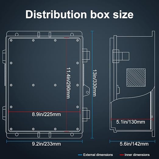 Namunanee Outdoor Electrical Junction Box, ABS Water Resistant Enclosure with Internal Mounting Panel & Hinged Cover (13" H* 9.2" L* 4.6" W & Outlet)