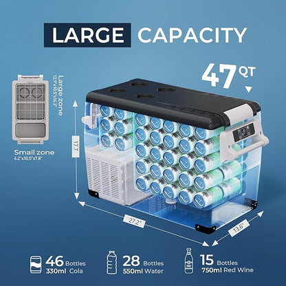 EUHOMY 12 Volt Refrigerator, 47QT Electric Cooler, 12V Fridge APP Control, 12V Cooler -4℉~68℉, Portable Freezer 12/24V DC 110-240V AC for Camping, Travel, Truck, Home