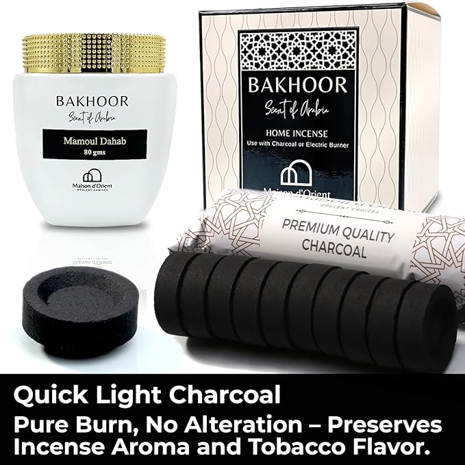 Charcoal Briquettes for Bakhoor (Quick Light Coal) - Bamboo Charcoal for Frankincense and Resin Incense Burner - Small Tablets Single Roll (10 Discs)