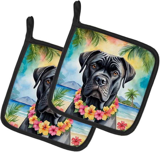 Caroline's Treasures Cane Corso Luau Pair of Pot Holders Kitchen Heat Resistant Pot Holders Sets Oven Hot Pads for Cooking Baking BBQ, 7 1/2 x 7 1/2