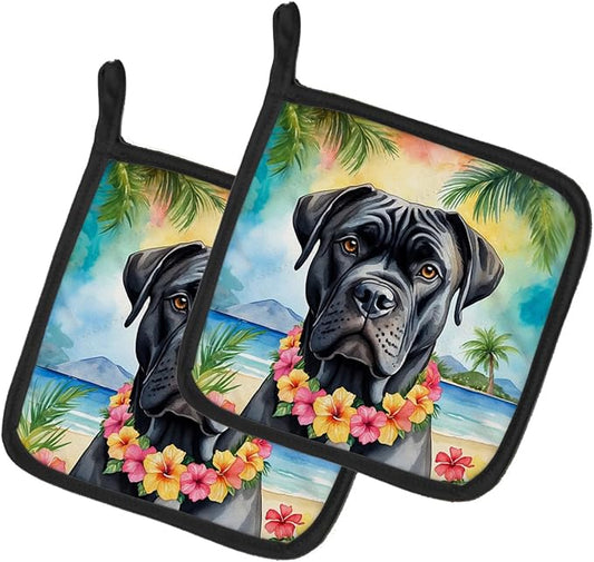 Caroline's Treasures Cane Corso Luau Pair of Pot Holders Kitchen Heat Resistant Pot Holders Sets Oven Hot Pads for Cooking Baking BBQ, 7 1/2 x 7 1/2