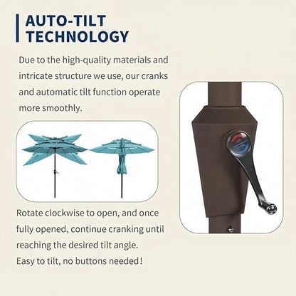10FT Patio Umbrella 3 Tiers Outdoor Market Umbrella w/Push Button Tilt, Crank, UV and Waterproof Table Umbrella for Garden, Pool, Backyard, Deck, Lawn, Sky Blue