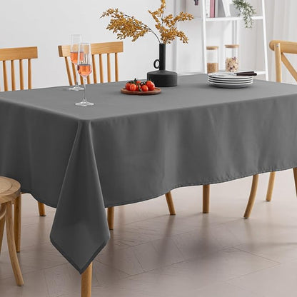 Amazon Basics Thin Rectangle Tablecloths, Water-Resistant Textured Fabric, Wrinkle Resistant, Washable Decorative Table Cover for Dining, Parties, 60" x 104", Dark Gray, Pack of 2