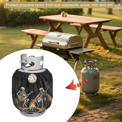 Camper Propane Tank Cover -Skeleton Camping - Outdoor 600D Heavy Duty Waterproof Covers Fits Standard 20 lb Cylinder, 13.7'' x 16.5'' for Rv Trailer