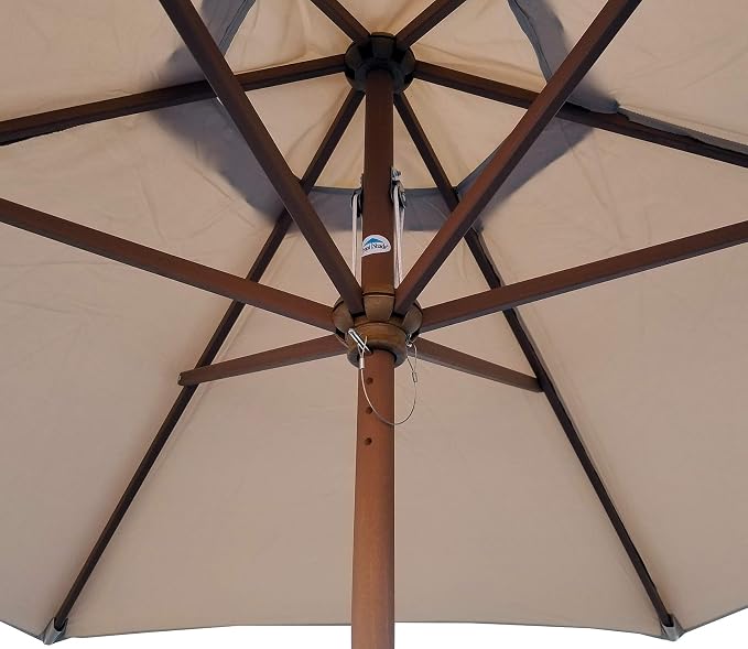 9 ft Wood Market Umbrella with Beige Polyester Cover