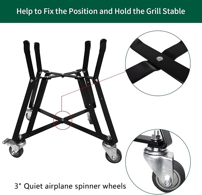 XLarge Big Green Egg Nest,Grill Stand for Big Green Egg Accessories,Rolling Nest with Heavy Duty Locking Caster Wheels Powder Coated Steel for BGE Smoker Kamado Joe Grill Stand Accessories