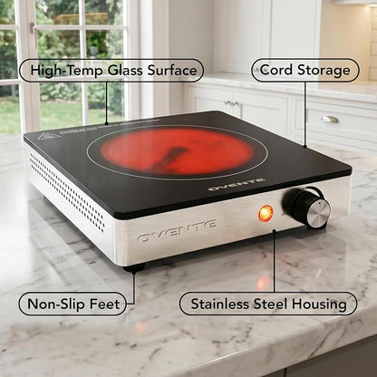 OVENTE Infrared Ceramic Single Burner, 1200W Hot Plate, Black BGI301GB (Pack of 5)