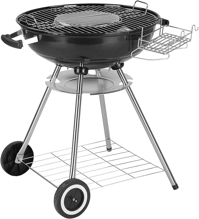 Vasitelan 28 Inch Portable Charcoal Grill with Wheels for Outdoor Cooking Barbecue Camping BBQ Coal Kettle Grill - Heavy Duty Round with Thickened Grilling Bowl Wheels for Small Patio Backyard