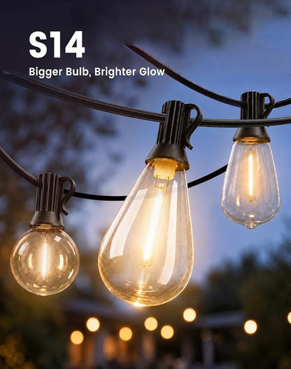 30FT(24+6) Outdoor LED String Lights with 2FT Bulb Spacing, Waterproof, Shatterproof, Dimmable, Warm White, 3 Lighting Modes, Timer, Plug in Hanging Backyard Lights for Outside, Patio