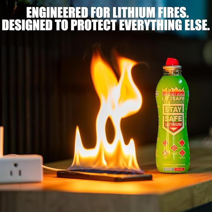 StaySafe Lithium Fire Extinguishing Spray By LifeSafe Technologies | Patented Non-Toxic Fluid Suppresses Fires Caused By Lithium-Ion Batteries in Phones, Laptops, Power Banks and Other Electronics