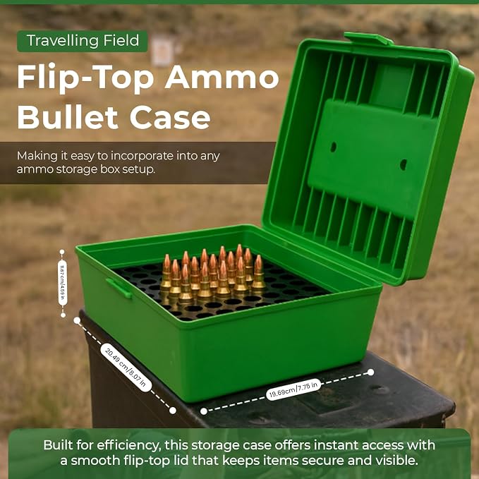 100 Round Rifle Ammo Can | Ammo Box | Flip-Top Ammo Bullet Case | Storage Box | Magazine Holder | Tool Box Storage for Travelling Field Box | Locking Ammo Box