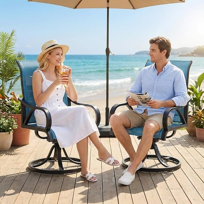 DWVO Swivel Patio Chairs Set of 8, Blue Outdoor Swivel Chairs with High Back Support, 360° Rotation Swivel Rocking Chairs for Porch Garden, Heavy Duty Patio Swivel Rockers, 330LBS Capacity