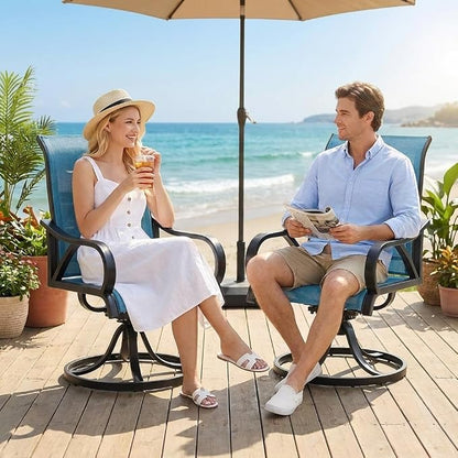 DWVO Swivel Patio Chairs Set of 8, Blue Outdoor Swivel Chairs with High Back Support, 360° Rotation Swivel Rocking Chairs for Porch Garden, Heavy Duty Patio Swivel Rockers, 330LBS Capacity