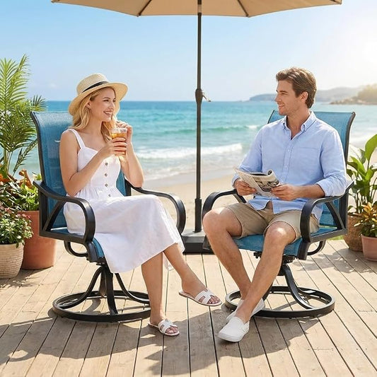 DWVO Swivel Patio Chairs Set of 8, Blue Outdoor Swivel Chairs with High Back Support, 360° Rotation Swivel Rocking Chairs for Porch Garden, Heavy Duty Patio Swivel Rockers, 330LBS Capacity