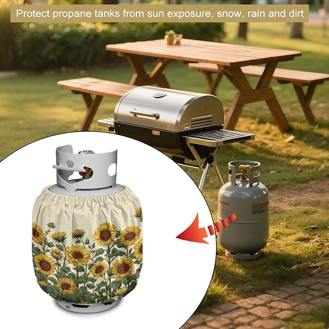 Sunflower Propane Tank Cover 20lb Easy to Install Gas Tank Cylinder Cover for Outdoor Camping Yard Party Waterproof Grill Accessories Gift for Friends