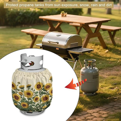 Sunflower Propane Tank Cover 20lb Easy to Install Gas Tank Cylinder Cover for Outdoor Camping Yard Party Waterproof Grill Accessories Gift for Friends