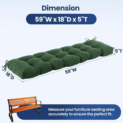 IASEAHK Outdoor Bench Cushion 59x18x5 Inch, Waterproof & Fade-Resistant Patio Furniture Cushions, Tufted Memory Foam Indoor/Outdoor Cushions for Couch Swing with Non-Slip Backing&Straps, Forest Green
