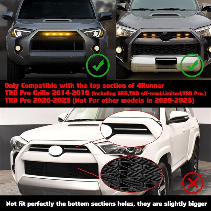 x xotic tech 4pcs Smoked LED Front Grille Marker Light w/Wiring Harness Compatible with Toyota 4Runner 2014-2024 TRD Pro Grille, 2014-2019 SR5 Premium Limited, TRD Off-Road (Amber Light)