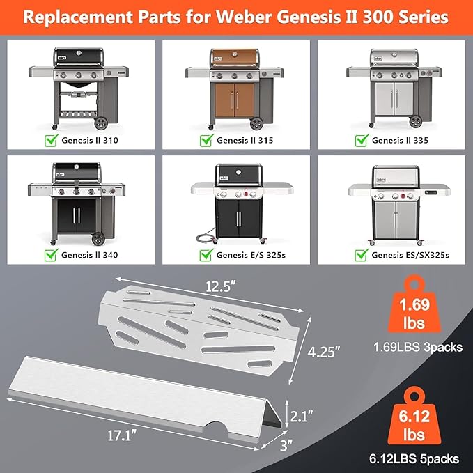 Genesis ii Grill Parts - Genesis ii Flavorizer Bars and Genesis ii Heat Deflector for Weber Genesis II 300 /LX 300, Genesis ii E-310 E-315 S-335 Grills, Genesis 2 Grill Parts for Weber 66795 66040