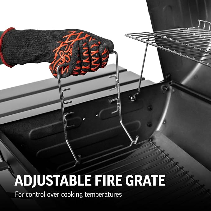 Char-Griller® Pro Deluxe Charcoal Barrel Grill, EasyDump™ Ash Pan, Premium Front and Side Shelves with Utensil Hooks, 850 Square Inches of Cooking Space in Black, Model E2827