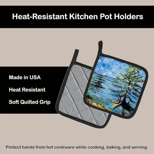 Caroline's Treasures JMK1275PTHD Life on The Causeway Pair of Pot Holders Kitchen Heat Resistant Pot Holders Sets Oven Hot Pads for Cooking Baking BBQ, 7 1/2 x 7 1/2