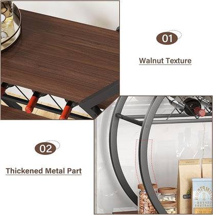 LVB Modern Bar Cart, Industrial Rolling Wine Cart with Wine Rack, Walnut | Coffee Liquor Drink Cart with Storage and Wheels, Wood and Metal Kitchen Microwave Beverage Cart for Home