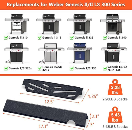 QuliMetal Genesis II Flavorizer Bars & Heat Deflector, Weber Genesis 2 Grill Parts for Genesis II 300 LX300, GS4 Genesis ii E-310 ii E-315 ii E/S335 ii se-335 Grills, 66795 66685 (5+3)
