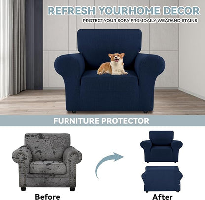 LURKA Stretch Chair Cover for Sofa, 1 Piece Armchair Slipcover, Navy | Soft Stretch Jacquard, Fits 31"-55" Armchairs, Elastic Bottom for Secure Fit, Machine Washable, Pet & Kid Friendly