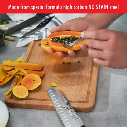 ZWILLING Twin Signature 7-inch Razor-Sharp German Hollow Edge Santoku Knife, Made in Company-Owned German Factory with Special Formula Steel perfected for almost 300 Years, Dishwasher Safe