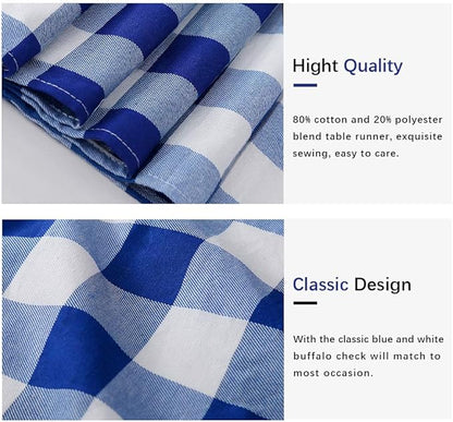 Blue Plaid Table Runner Independence Day Checkered Fabric Cover 13x108 Inch 2 Packs Table Cloths Centerpieces Patriotic Party Picnic Decorative Gingham Rectangle Blue White Checkered Linen Decorations