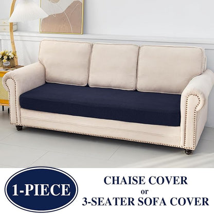 LA MEACK Couch Cushion Cover for Chaise Lounge & Sofa (Washable, Stretch, Separate Seat, 1 Piece for Chaise or Sofa 3-Seater, Navy)
