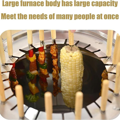 Stainless Steel Indoor Charcoal BBQ Stove,Vertical Smokeless Charcoal BBQ Barrel Grill,360° Roasting All Round Roasting Oven with Handle for Travel Camping Picnic Patio Backyard(28pcs)