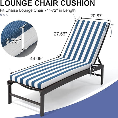 Crestlive Products Waterproof Outdoor Chaise Lounge Cushions Set of 2, Fade Resistant Patio Furniture Lounge Chair Cushion, 72" L x 21" W